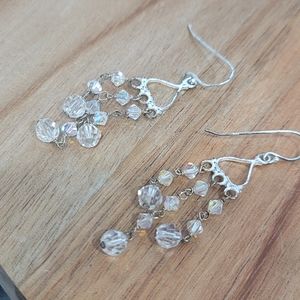 Silver 925 marked Dangling Shepherds Hook Earrings with clear briolettes